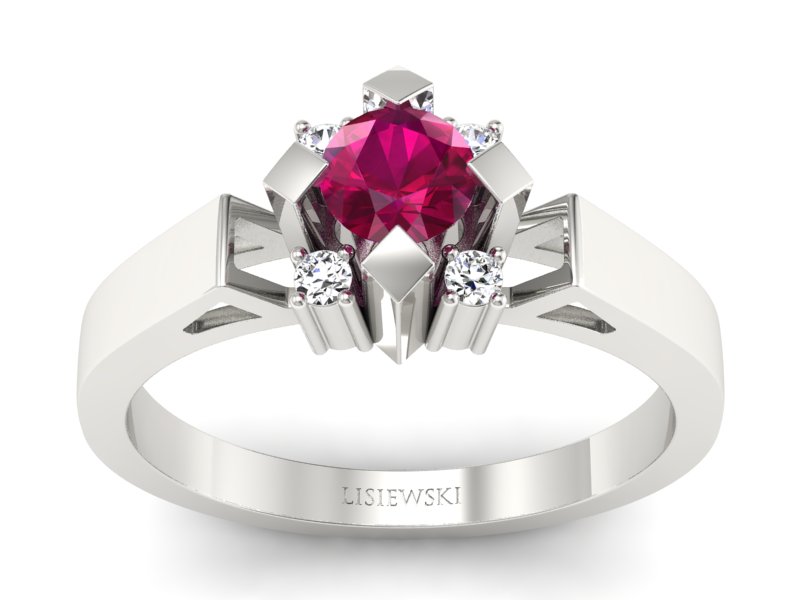 Pierścionek zaręczynowy z rubinem i brylantami - 1087br