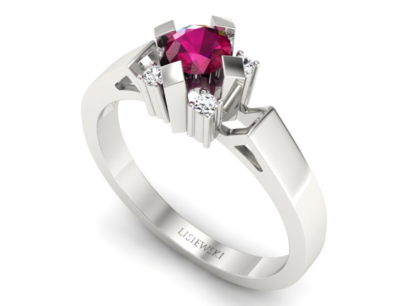 Pierścionek zaręczynowy z rubinem i brylantami - 1087br — zdjęcie 3