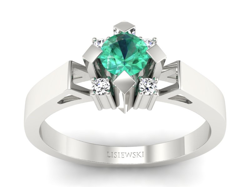 Pierścionek białe złoto ze szmaragdem i brylantami - 1087bsm