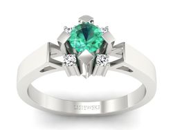 Pierścionek białe złoto ze szmaragdem i brylantami - 1087bsm