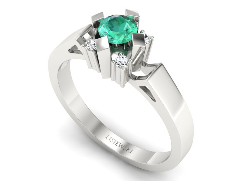 Pierścionek białe złoto ze szmaragdem i brylantami - 1087bsm — zdjęcie 3