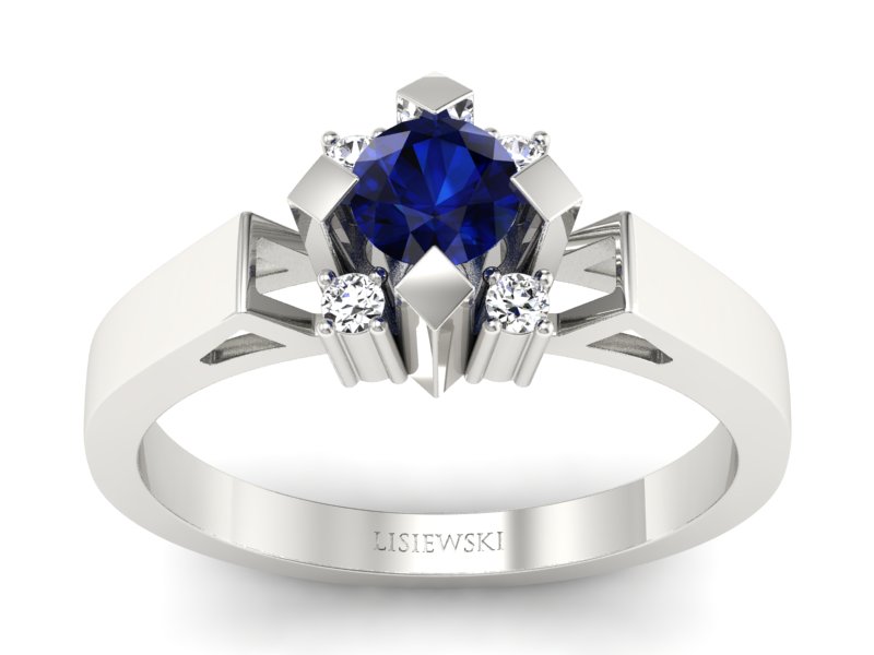 Złoty pierścionek z szafirem i brylantami - 1087bsz