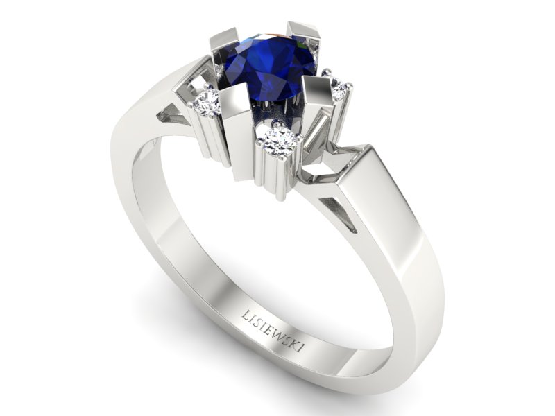 Złoty pierścionek z szafirem i brylantami - 1087bsz — zdjęcie 3