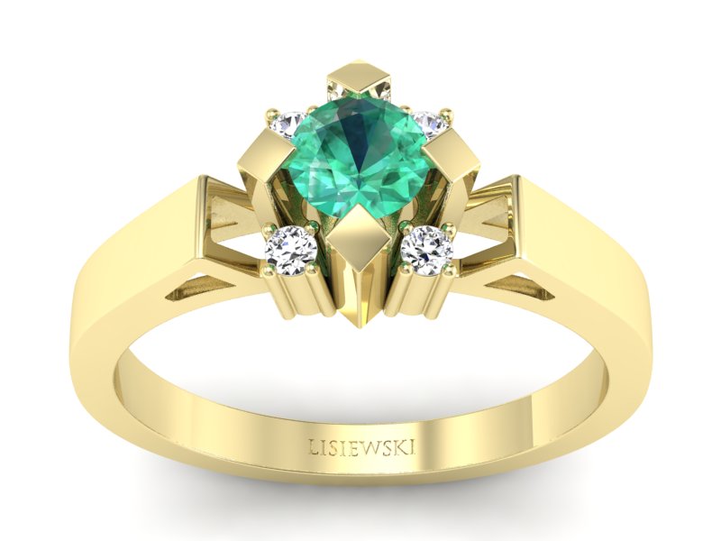 Pierścionek zaręczynowy ze szmaragdem i diamentami - 1087zsm