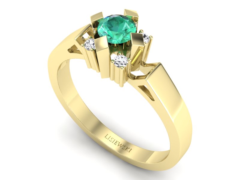 Pierścionek zaręczynowy ze szmaragdem i diamentami - 1087zsm — zdjęcie 3