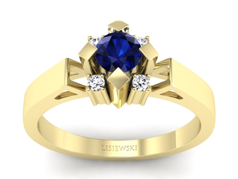 Złoty pierścionek z szafirem i brylantami - 1087zsz