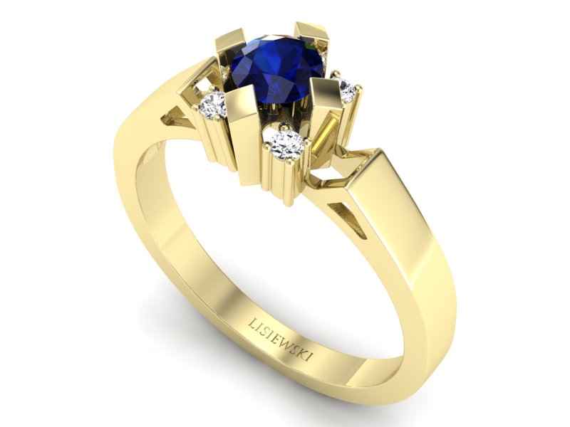 Złoty pierścionek z szafirem i brylantami - 1087zsz — zdjęcie 3