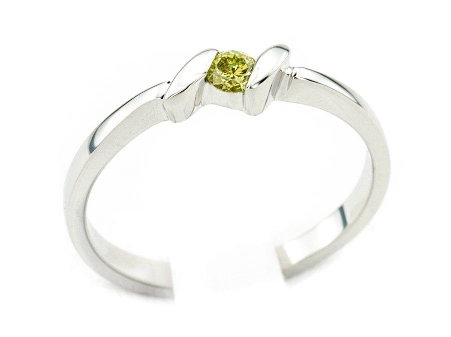 Złoty Pierścionek białe złoto z zielonym brylantem - 111z_bjg102 - 1