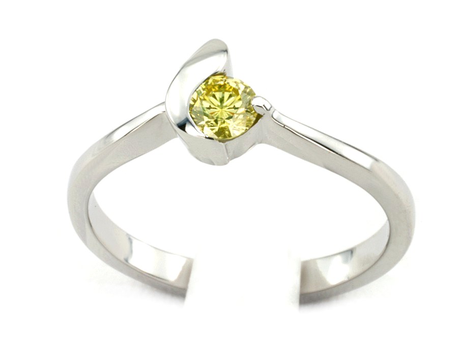 Pierścionek białe złoto z zielonym brylantem - 111z_bjg105_