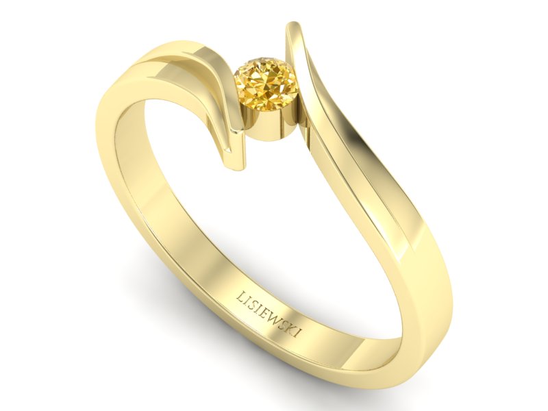 Pierścionek złoty z brylantem - 1171_2_6_p-cognacgold — zdjęcie 3