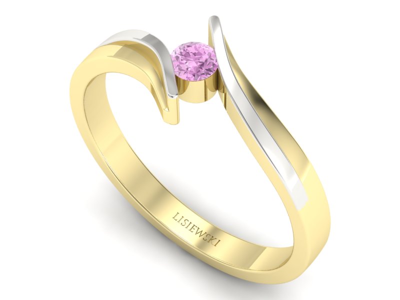 Pierścionek złoty z brylantem - 1171pink — zdjęcie 3