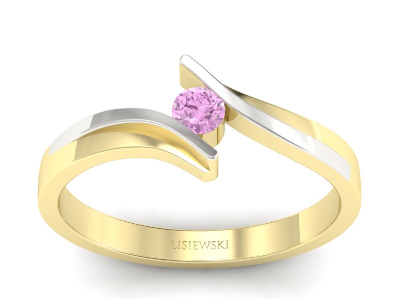 Pierścionek ze złota z brylantem - 1171rasppink