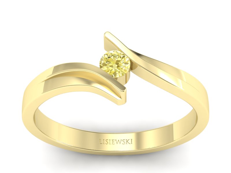 Złoty pierścionek z brylantem żółte złoto barwa Gold - 1171z