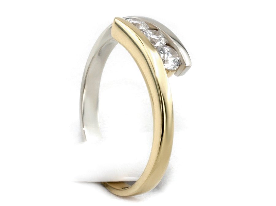 Pierścionek z brylantami białe żółte złoto - 1174zb_P_H — zdjęcie 3