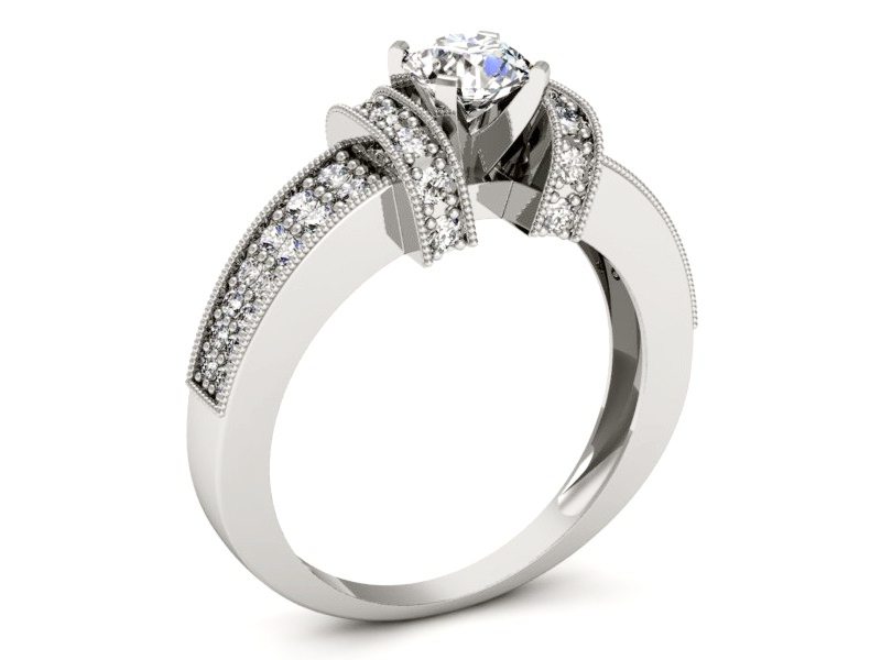 Złoty pierścionek z brylantami białe złoto - 1179b — zdjęcie 3