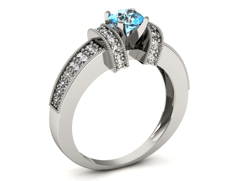Pierścionek z topazem i brylantami białe złoto - 1179ba — zdjęcie 3