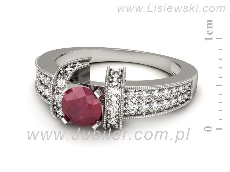 Pierścionek z rubinem i brylantami białe złoto - 1179br — zdjęcie 2