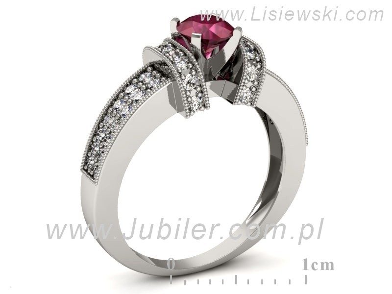 Pierścionek z rubinem i brylantami białe złoto - 1179br — zdjęcie 3