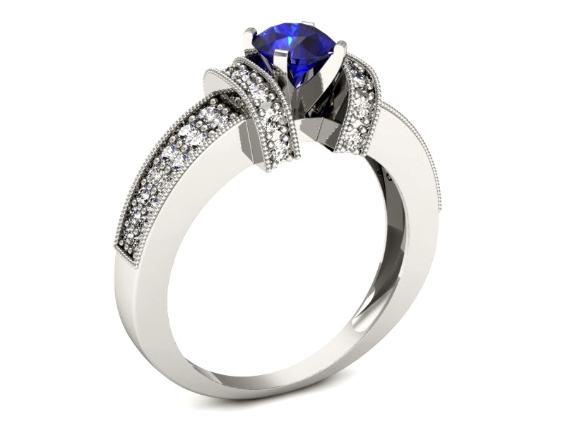 Pierścionek z szafirem i brylantami białe złoto - 1179bszc — zdjęcie 3