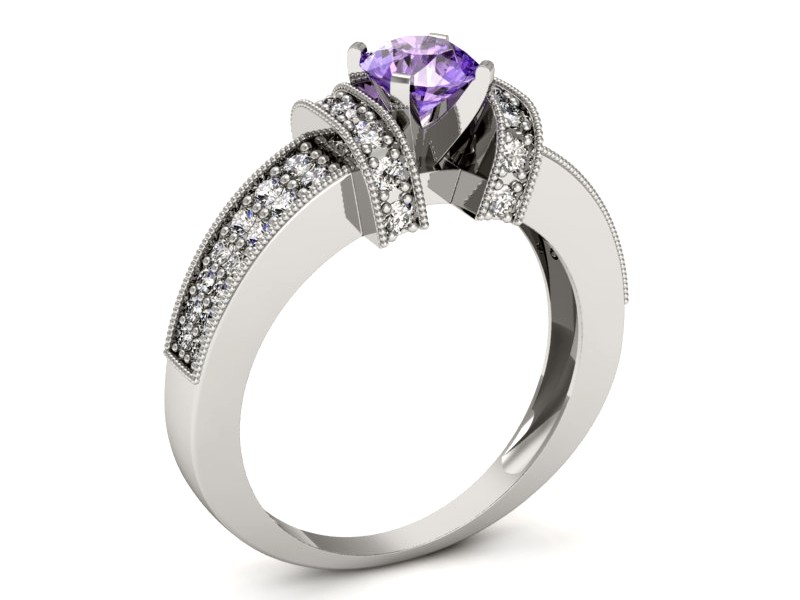 Pierścionek z tanzanitem białe złoto i brylantami - 1179bt — zdjęcie 3