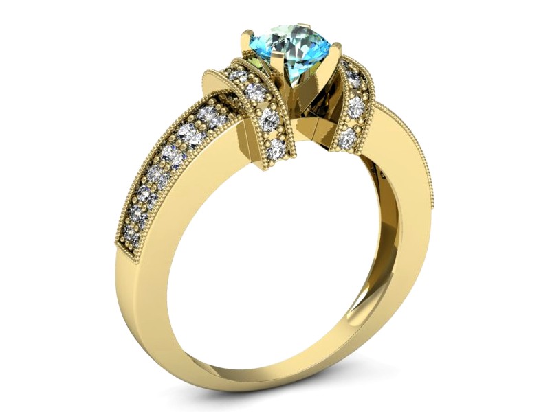 Złoty pierścionek z topazem i brylantami - 1179za — zdjęcie 3