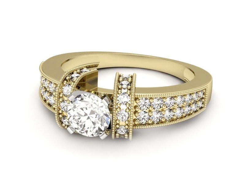 Złoty pierścionek zaręczynowy z brylantami - 1179zb — zdjęcie 2