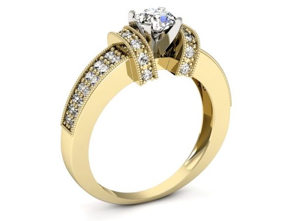 Złoty Pierścionek zaręczynowy z brylantami - 1179zb