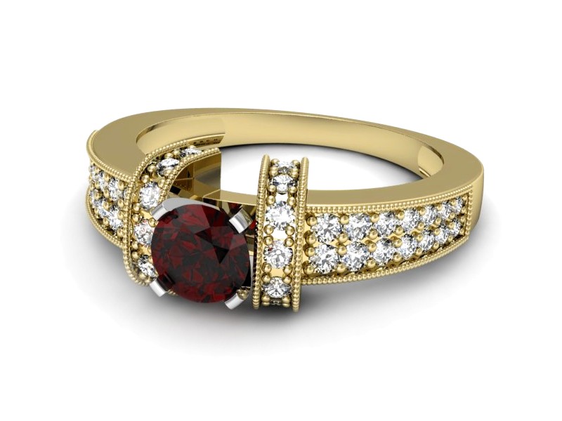 Złoty pierścionek z granatem i brylantami - 1179zbgr — zdjęcie 2