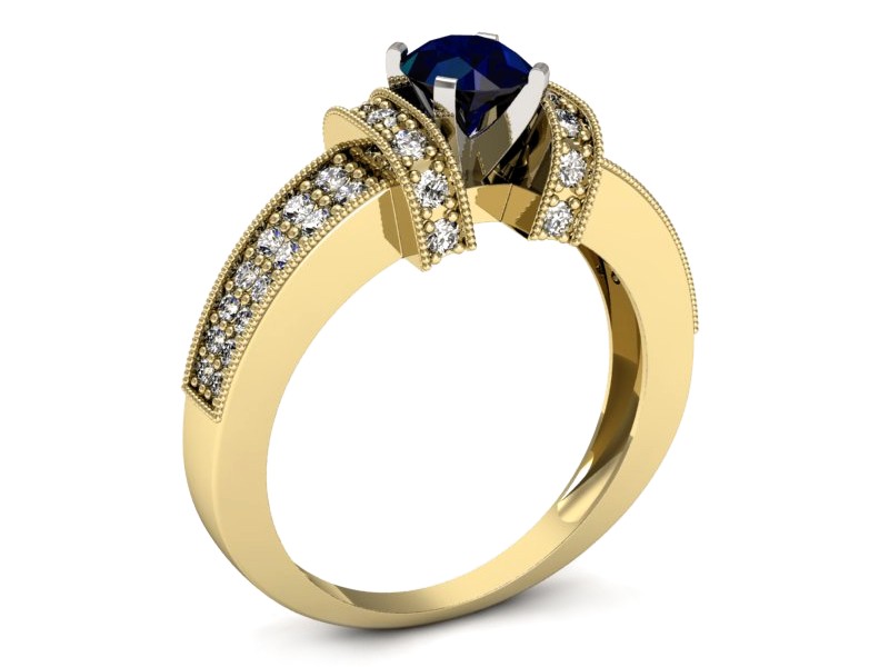 Złoty pierścionek z szafirem i brylantami - 1179zbsz — zdjęcie 3