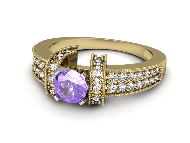 Złoty pierścionek z tanzanitem i brylantami - 1179zbt — zdjęcie 2