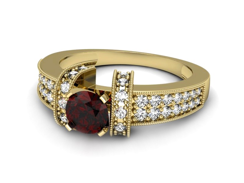 Złoty pierścionek z granatem i brylantami - 1179zgr — zdjęcie 2