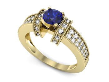 Złoty pierścionek z szafirem i diamentami - 1179zszc - 1