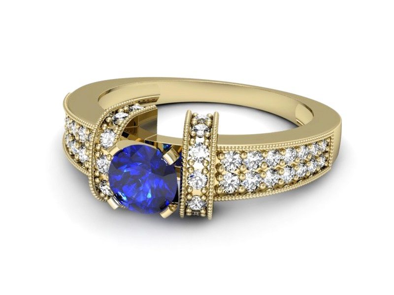 Złoty pierścionek z szafirem i diamentami - 1179zszc — zdjęcie 2