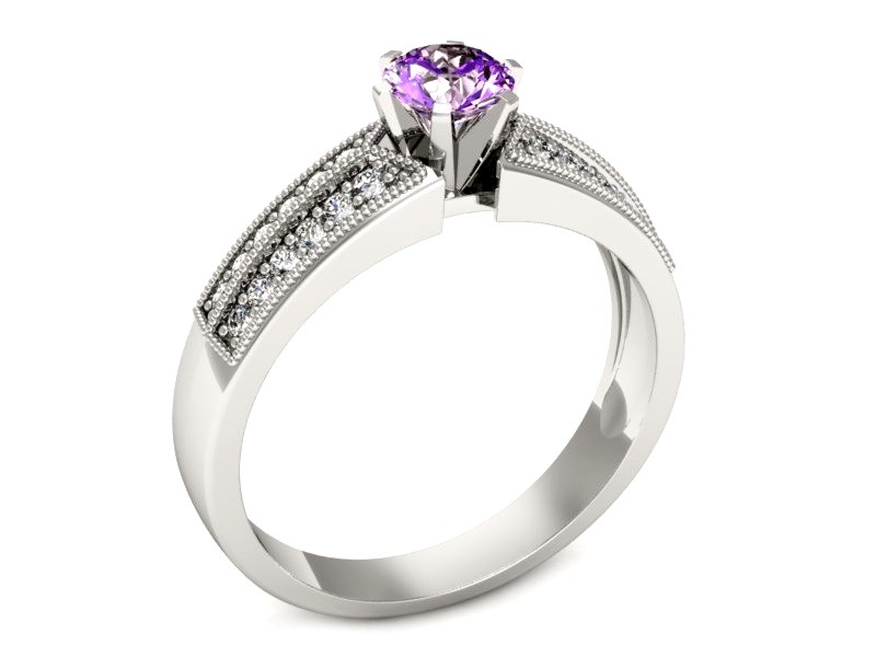 Pierścionek białe złoto z ametystem i brylantami - 1180bat — zdjęcie 3