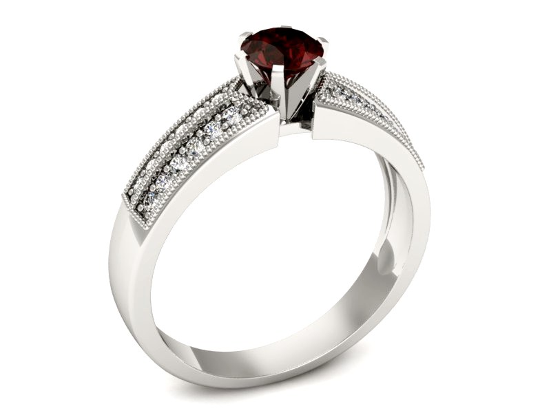 Złoty pierścionek z granatem i brylantami - 1180bgr — zdjęcie 3