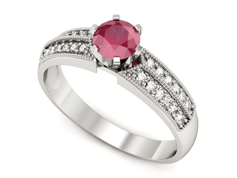 Złoty pierścionek z rubinem i brylantami - 1180br