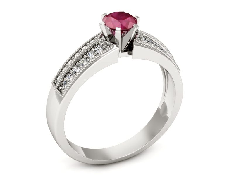 Złoty pierścionek z rubinem i brylantami - 1180br — zdjęcie 3