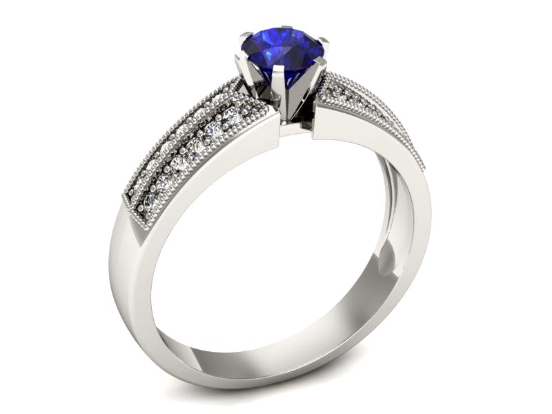 Pierścionek z szafirem i brylantami białe złoto - 1180bszc — zdjęcie 3