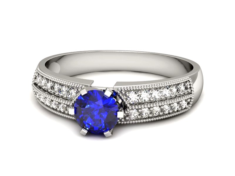 Pierścionek z szafirem i brylantami białe złoto - 1180bszc — zdjęcie 2