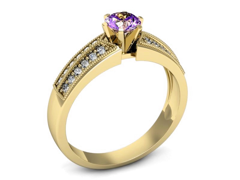 Złoty pierścionek z ametystem i brylantami - 1180zat — zdjęcie 3