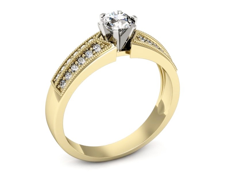 Pierścionek z diamentami żółte i białe złoto - 1180zb — zdjęcie 3