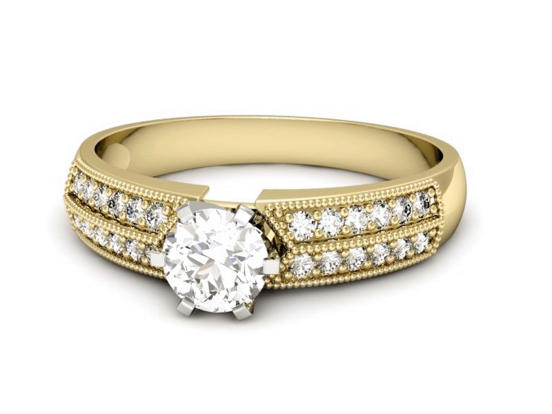 Pierścionek z diamentami żółte i białe złoto - 1180zb — zdjęcie 2