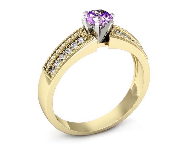 Złoty pierścionek z ametystem i brylantami - 1180zbat — zdjęcie 3