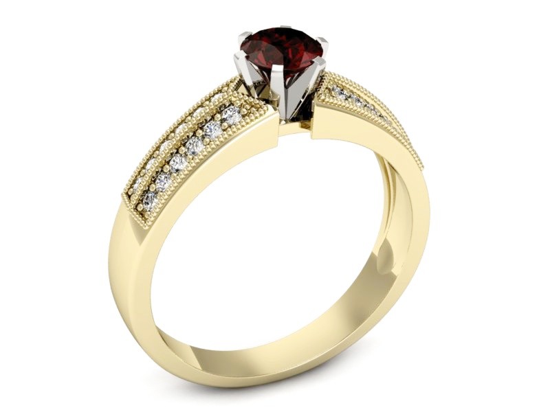 Złoty pierścionek z granatem i brylantami - 1180zbgr — zdjęcie 3