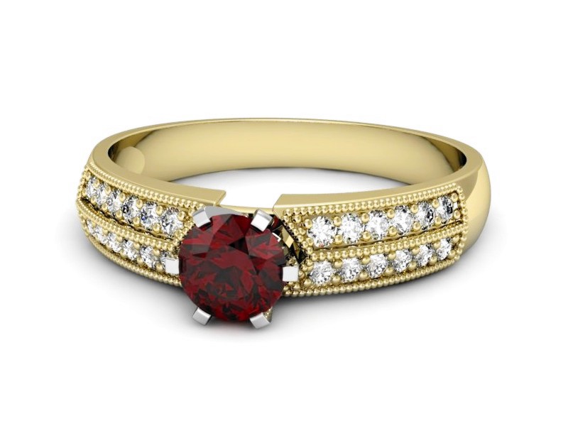 Złoty pierścionek z granatem i brylantami - 1180zbgr — zdjęcie 2