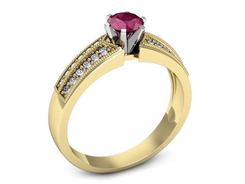 Złoty pierścionek z rubinem i diamentami - 1180zbr — zdjęcie 3