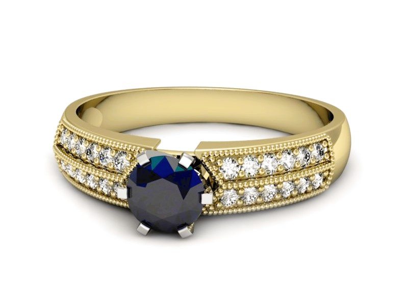 Złoty pierścionek z szafirem i brylantami - 1180zbsz — zdjęcie 2