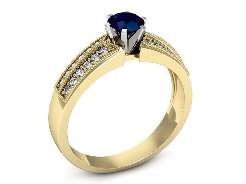 Złoty pierścionek z szafirem i brylantami - 1180zbsz — zdjęcie 3