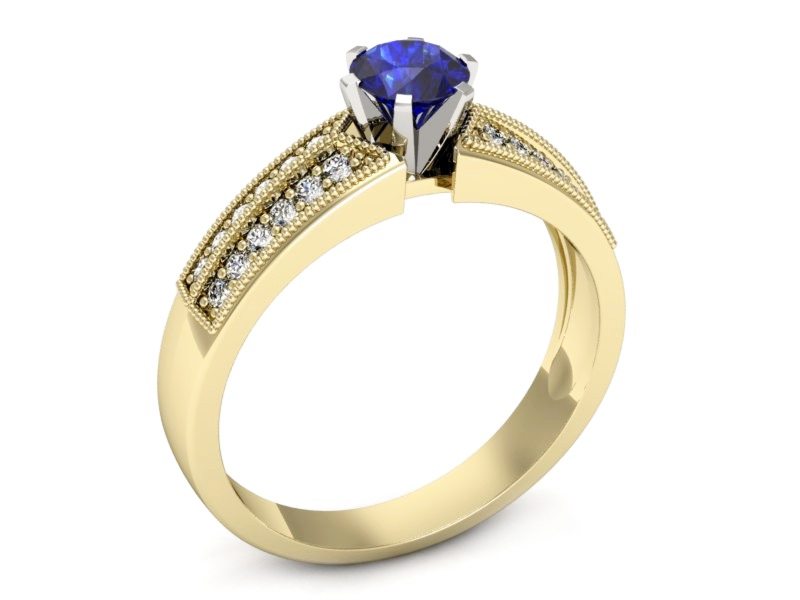 Złoty pierścionek z szafirem i diamentami - 1180zbszc — zdjęcie 3