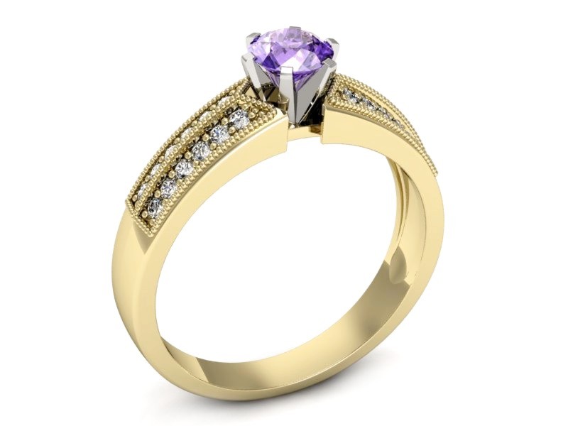 Złoty pierścionek z tanzanitem i brylantami - 1180zbt — zdjęcie 3